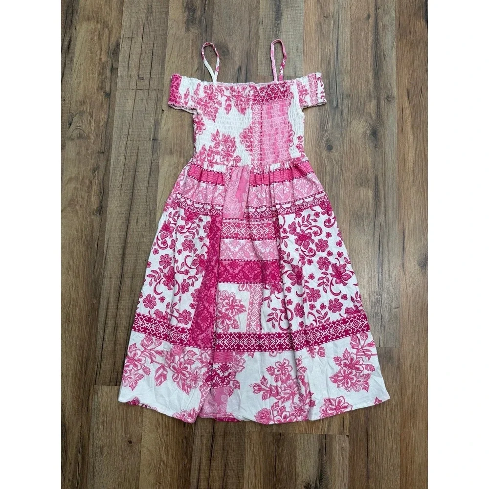 Girls Place Pink Floral Smocked Dress Off Shoulder Size 5/6 Summer - Picture 2 of 8